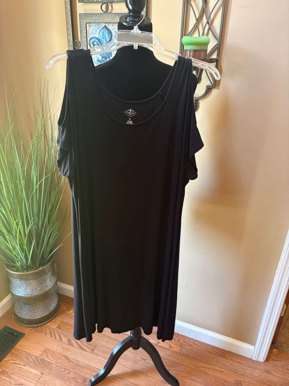 St. John's Bay Black Cold-Shoulder Midi Dress